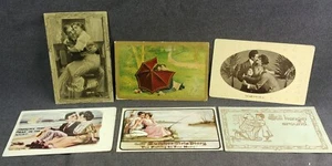 6 antike Postkarten 1910er Comic Humor umarmen küssen Angeln Kansas Town abbrechen - Bild 1 von 15