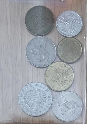 Austria coin lot 7 X Republic of Osterreich coins Groschen Schilling 1969-1995 - Image 1 of 2
