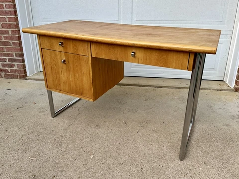 Jack Cartwright for Founders Blonde Elm and Metal Mid Century Desk Cover