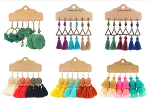 3Pair/Set New Bohemian Cotton Tassel Boho Drop Dangle Round Hook Ethnic Earrings - Picture 1 of 25