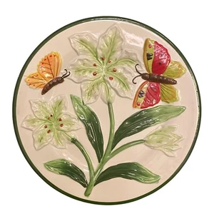 Vintage Keramik Schmetterlingslilie 3D Majolika Blumen Servierteller KMC SELTEN 8"" - Bild 1 von 9