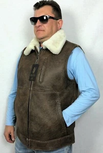 CHAQUETA CHALECO HOMBRE ESPRESSO/MARFIL DE CUERO DE OVEJA REAL 100% PIEL DE OVEJA S-8XL, NUEVA CON ETIQUETAS - Imagen 1 de 10