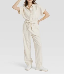 Women’s Universal Thread Short Sleeve Button Down Jumpsuit Cream Size 2 NEW! - Picture 1 of 8