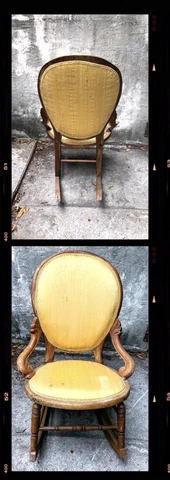 Antique Victorian Rocking Chair With Silk Upholstery Hand Carved Cover
