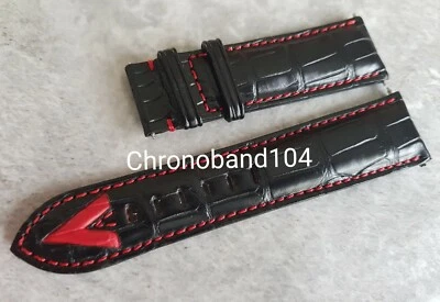 Correa de reloj original OEM Vogard 22 mm puntada negra/roja de cuero desplegable SIN USAR  Foto 1 de 4