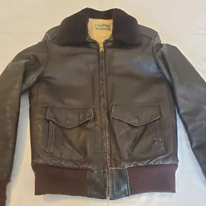 Vintage LL Bean Jacket Mens M Leather Heavy Flight Bomber Sherpa Lined 60s 70s - Picture 1 of 11