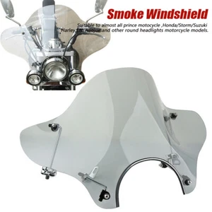 7" Headlight Universal Motorcycle Windshield Smoke Windscreen with Mounting kit - Picture 1 of 9