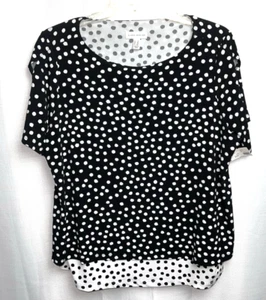 Susan Graver Printed Liquid Knit Layered Top w/ Ring Detail Size 1X Black White - Picture 1 of 6