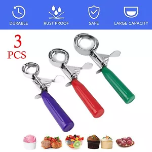 3 Pack Ice Cream Scoop Set Stainless Steel with Trigger Release Cookie Scooper - Picture 1 of 7