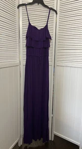 NWT Aryeh Womens L Purple Plum Maxi Spaghetti Strap Ruffle Top Drawstring Dress - Picture 1 of 12