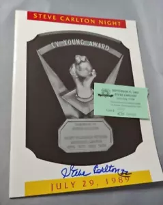 Steve Carlton Night Cy Young Award Program 1989 Autographed signed + signing tic - Picture 1 of 12
