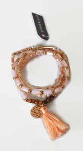 Juego de 4 Pulseras Boho de Cristales y Borlas Azul Melocotón Rosa Multi Elástico - Imagen 1 de 21