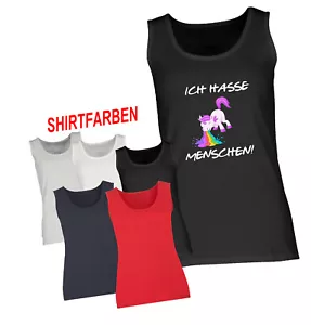 TANK TOP UNICORN ICH HASSE MENSCHEN SONNE DAMEN GIRLY TOP TRÄGERSHIRT ÄRMELLOS - Bild 1 von 7