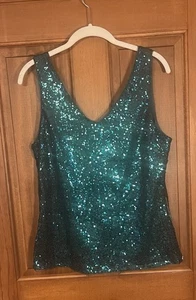 Grace Karin Tanktop Smaragdgrün Reißverschluss Seiten Pailletten Schimmer Gr. M - Bild 1 von 11