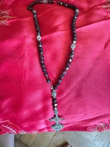 Echter Granatperlen-Rosenkranz mit filigranen Silberarbeiten von ca. 1850 - Bild 1 von 4