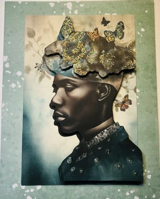 Handmade Greeting Card Art 3D Beautiful Black Man Design SCRAPZ By Kim - Image 1 of 2