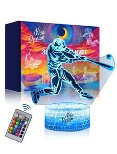 Baseball 3D Illusion Lamp 3D Night Light for Kids 16 Colours Changing Acrylic LE - Picture 1 of 6