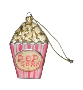 Mundgeblasene Glas Kino Popcorn Box Weihnachtsschmuck rot weiß 3" - Bild 1 von 6