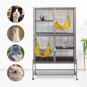 Jaula de animales pequeños para mascotas rodantes portátiles de metal con niveles de doble piso grandes corralito - Imagen 1 de 7