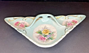 VINTAGE DREIECKIGE DREITEILIGE GEWÜRZSCHALE - HOCHDEKORIERT MIT BLUMEN - Bild 1 von 10