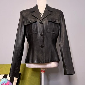 Giacca Doncaster vintage nera in vera pelle con bottoni davanti 8 - Foto 1 di 5