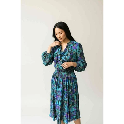 Vintage Plaza South Flowy Dress in Abstract Colorful Print Size 8 Ruffle Neck - Image 1 of 4