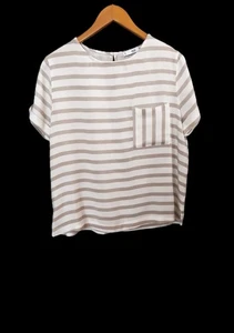 Mango beige / white linen blend boxy top size M 10 12 - Picture 1 of 4
