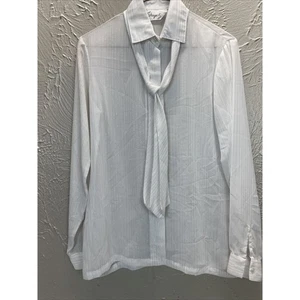 Shapely Floral Sheen Long Sleeve Button Up Collar W/ Tie Vintage Blouse Size 8 - Picture 1 of 6