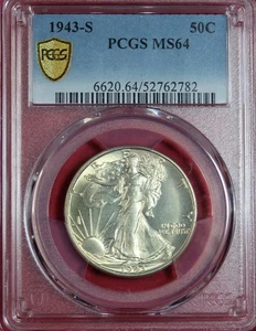 1943-S WALKING LIBERTY HALF DOLLAR PCGS MS64 - Picture 1 of 4
