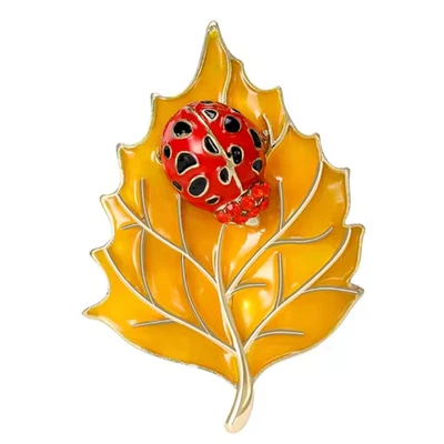 Broche de hoja amarilla esmaltada vintage Ladybug estrás prendedor joyería de verano regalo EE. UU. Foto 1 de 4
