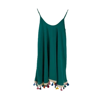 Judith March Kleid Gr. S grün Quastenbesatz Minilänge Spaghettiträger Preppy - Bild 1 von 9