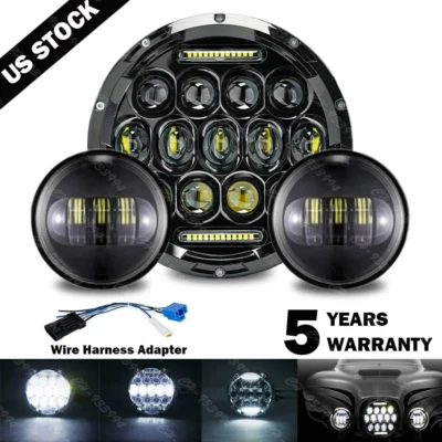 LED de 7 polegadas para farol Harley Davidson Touring Road King DRL + luzes de passagem - Imagem 1 de 4