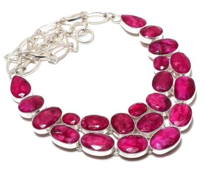 Ruby (Lab-Created) Gemstone 925 Sterling Silver Ethnic Handmade Jewelry Necklace - Image 1 of 4