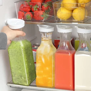4PCS Large 50Oz Water Carafe with Flip Top Lid Square Base Juice Containers 1.5L - Picture 1 of 13