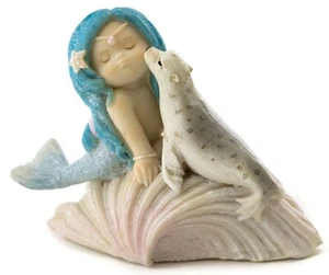 Blue Haired Little Mermaid with Baby Seal TO 4878 Miniature Fairy Garden - Picture 1 of 4