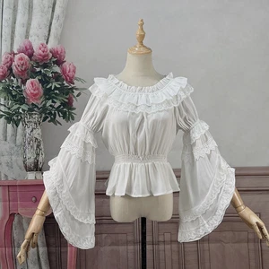 Women's Hanayome Bride Lolita Hime Flare Sleeve Blouse Round/One Shoulder Shirt - Picture 1 of 13