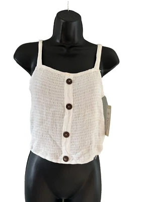 Nuevo con etiquetas Top Halter Pequeño Estilo RD Para Mujer Blanco Botón Corto Frontal Calado Foto 1 de 4