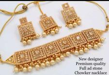 Bollywood Gold Plated Jewelry Indian CZ Kundan Choker Bridal Necklace Set
