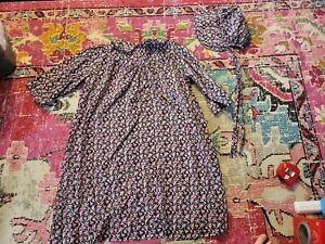 Youth XL Womens S M prairie pioneer dress & bonnet pink floral costume cosplay