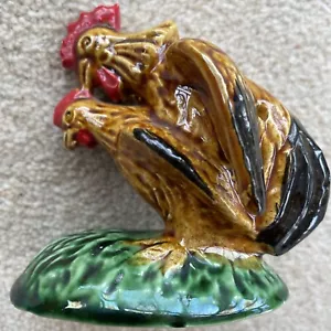 Vintage Hen Rooster Figurine Mating Cloacal Kiss Flower Bud Vase Chicken Ceramic - Picture 1 of 8