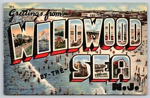 Postkarte Grüße aus Wildwood by the Sea New Jersey großer Brief Leinen - Bild 1 von 2