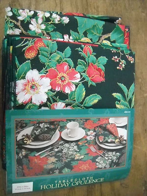60" X 84" Christmas Tablecloth with Four Matching Napkins by Holiday Opulance - Image 1 of 2
