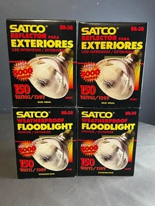 Satco 150 Watt BR38 Weatherproof Floodlight Indoor/Outdoor Amber Lot Of 4 - Picture 1 of 3