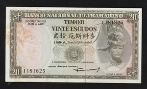 Timor, Banco Nacional Ultramarino, 20 Escudos, 1967, P-26, Uncirculated Banknote - Picture 1 of 2