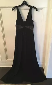 New BCBG MAXAZRIA Black, Sleeveless Maxi Formal Dress W/ Tan & Black Lace; Small - Picture 1 of 11