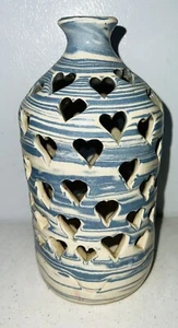 Unusual Vintage Studio Pottery Blue Candle Lantern 8” - Picture 1 of 5