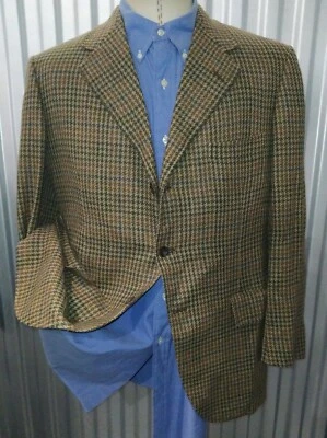 Vintage 40S Hickey Freeman Orange Green Check Tweed Sport Coat Jacket blazer - Image 1 of 3