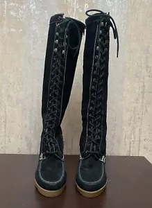 Colin Stuart High Boots Women Black Suede Lace Up Knee High Size 7 - Picture 1 of 4