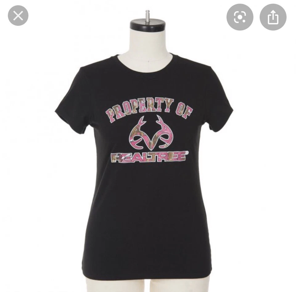 Womens Ladies Realtree T Shirt Black Camo Size Small - Image 1 of 1