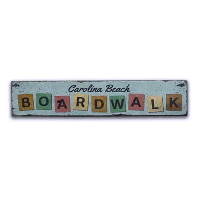 Boardwalk, Colorful Beach, Custom for - Rustic Distressed Wood Sign - Image 1 of 2
